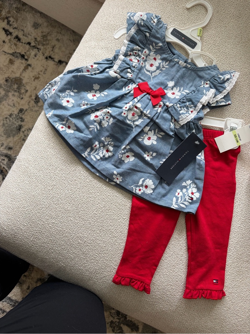 Tommy Hilfiger Girls Blue Floral Top & Red Shorts Set